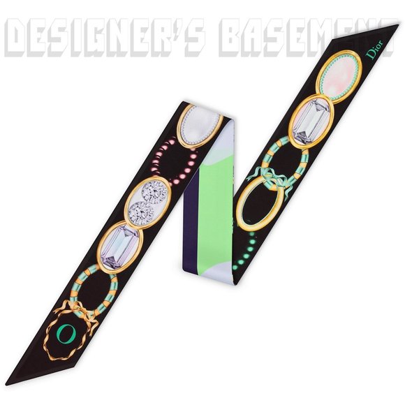 CHRISTIAN DIOR jeweled "O" for Oval ABCDIOR MITZAH skinny 2-sided Silk scarf NIB - Picture 2 of 6